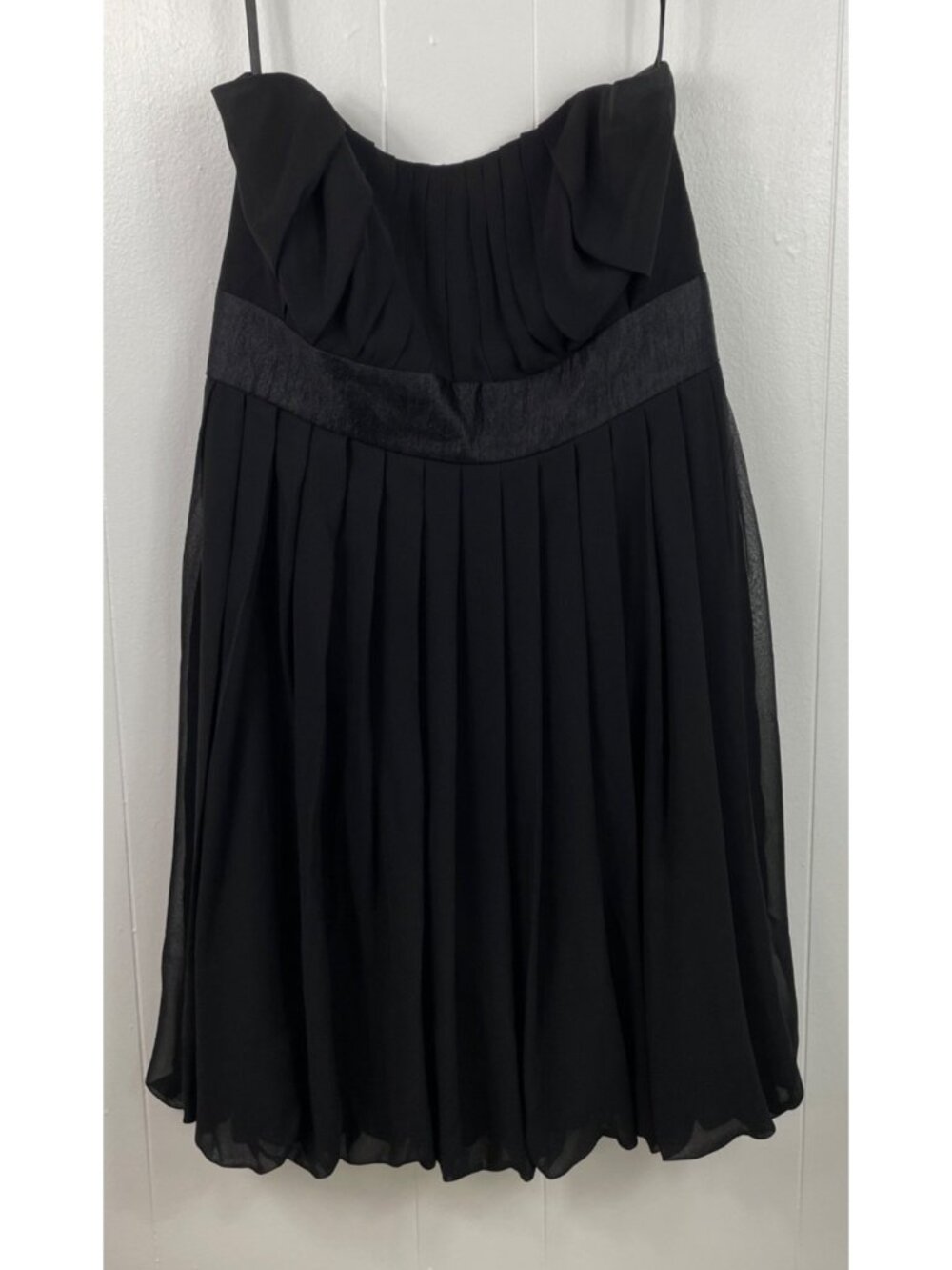White House Black Market Black Pleated Strapless Dress Size 8 w/Satin Waistband